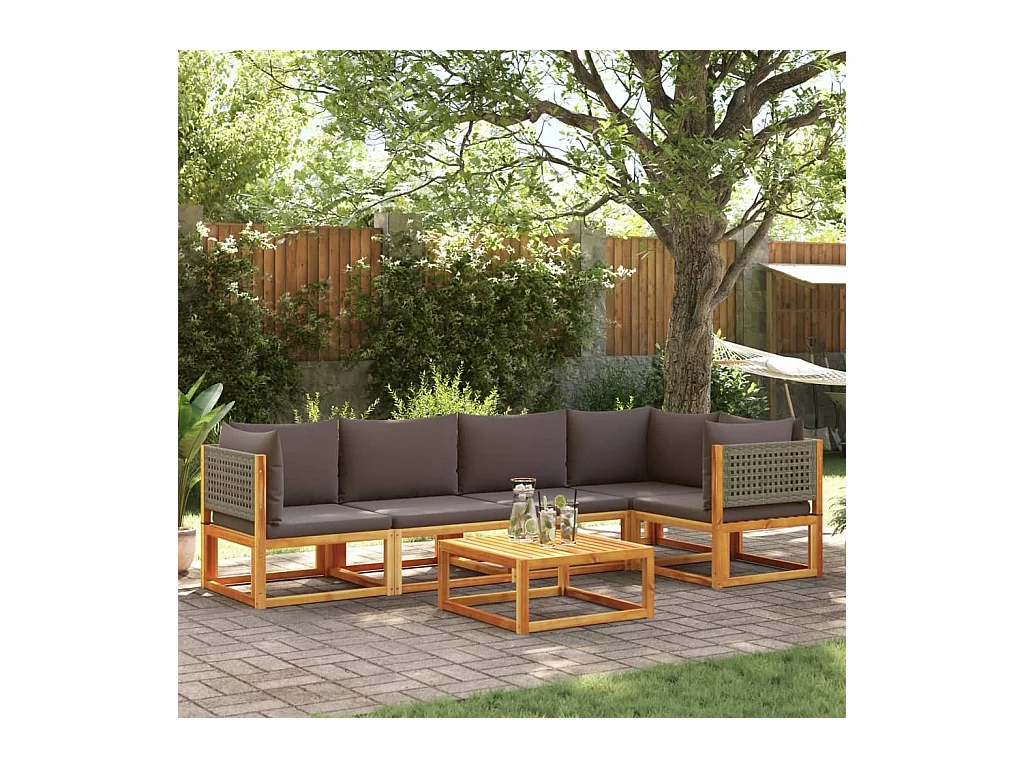 Salon de jardin avec coussins 6 pcs bois d'acacia solide