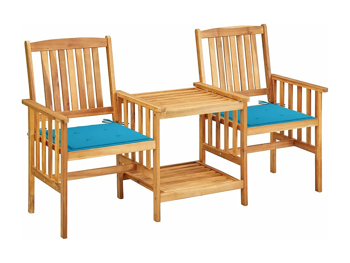 Chaises de jardin avec table à thé et coussins Acacia solide