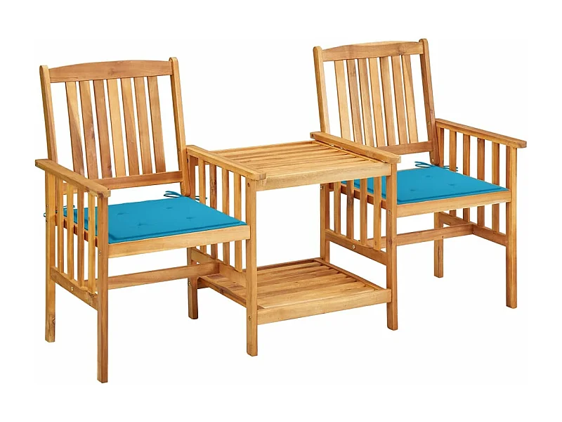 Chaises de jardin avec table à thé et coussins Acacia solide
