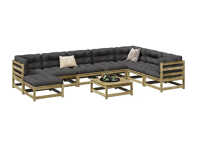 9 pcs conjunto sofás de jardim c/ almofadões pinho impregnado