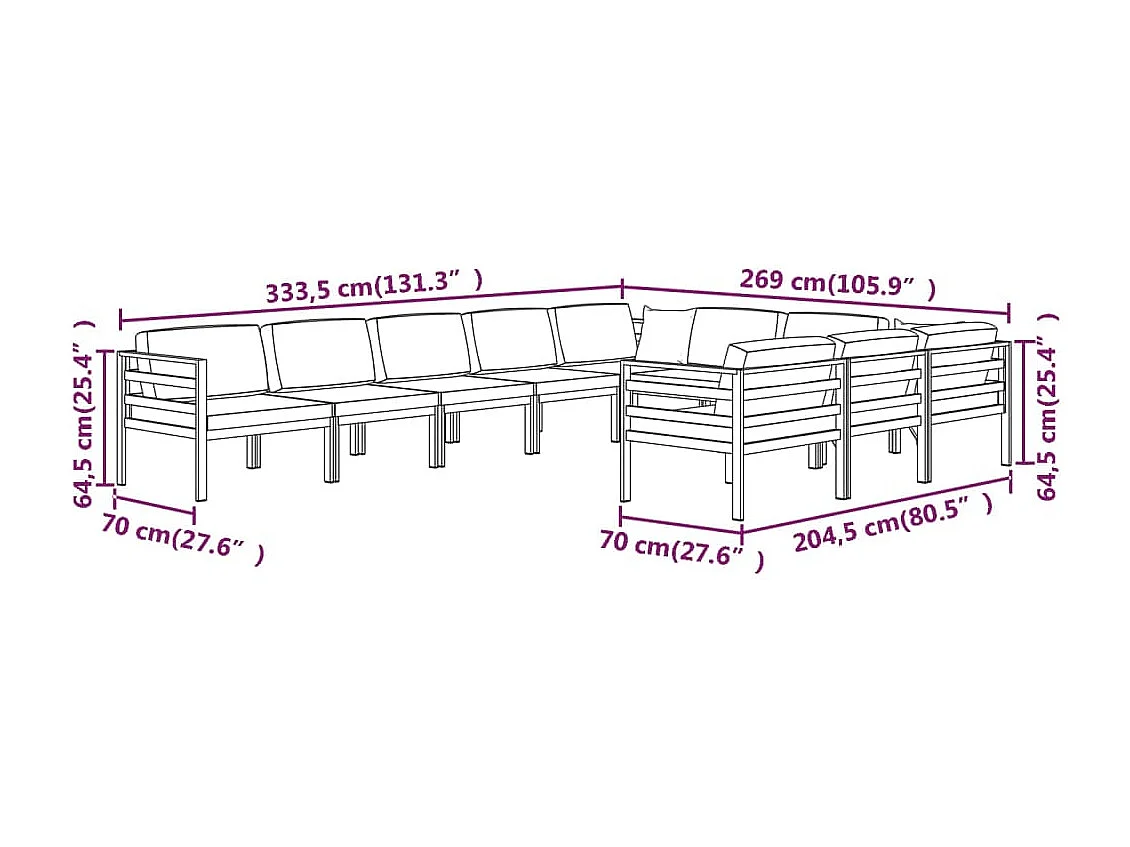 Salon de jardin 10 pcs avec coussins Aluminium Anthracite