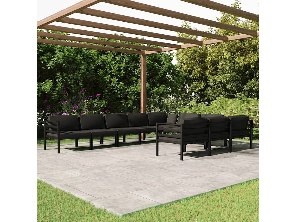 Salon de jardin 10 pcs avec coussins Aluminium Anthracite