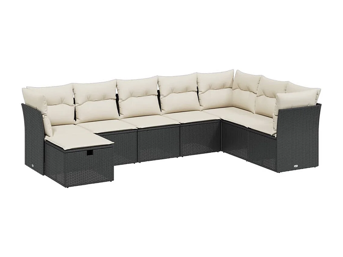 8-tlg. Garten-Sofagarnitur mit Kissen Schwarz Poly Rattan