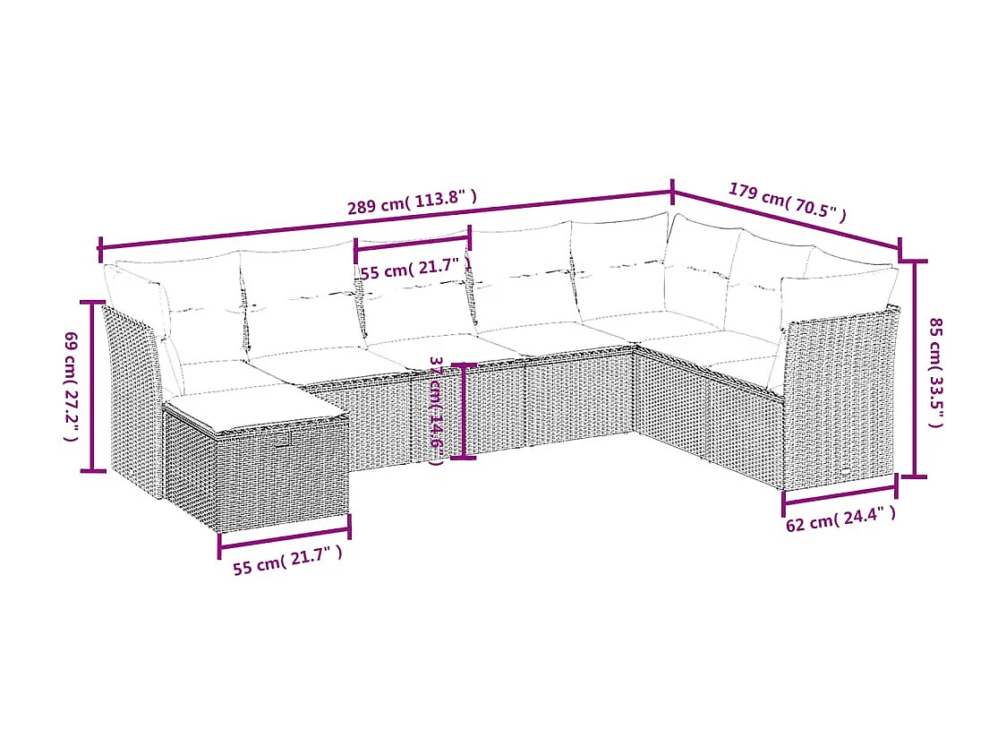 8-tlg. Garten-Sofagarnitur mit Kissen Schwarz Poly Rattan