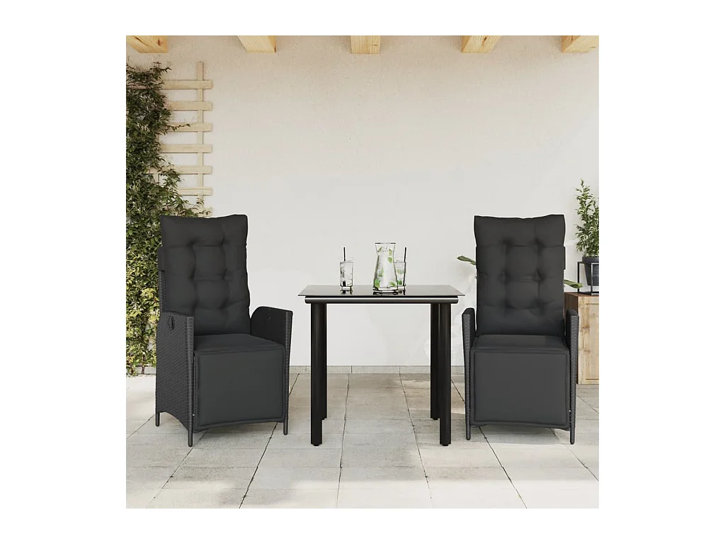Ensemble à manger de jardin avec coussins 3 pcs Noir