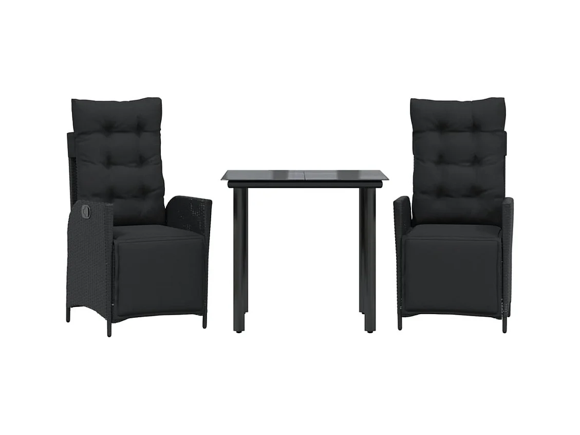 Ensemble à manger de jardin avec coussins 3 pcs Noir