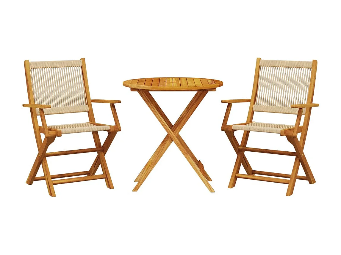 3-tlg. Bistro-Set Beige Polypropylen und Massivholz