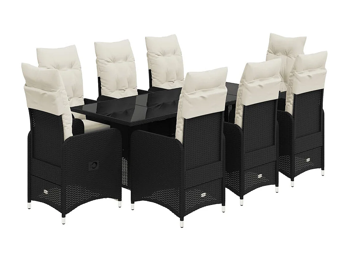 Ensemble de bistro de jardin 9 pcs coussins noir poly rotin