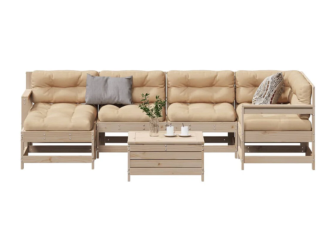 7-tlg. Garten-Lounge-Set mit Kissen Massivholz Kiefer