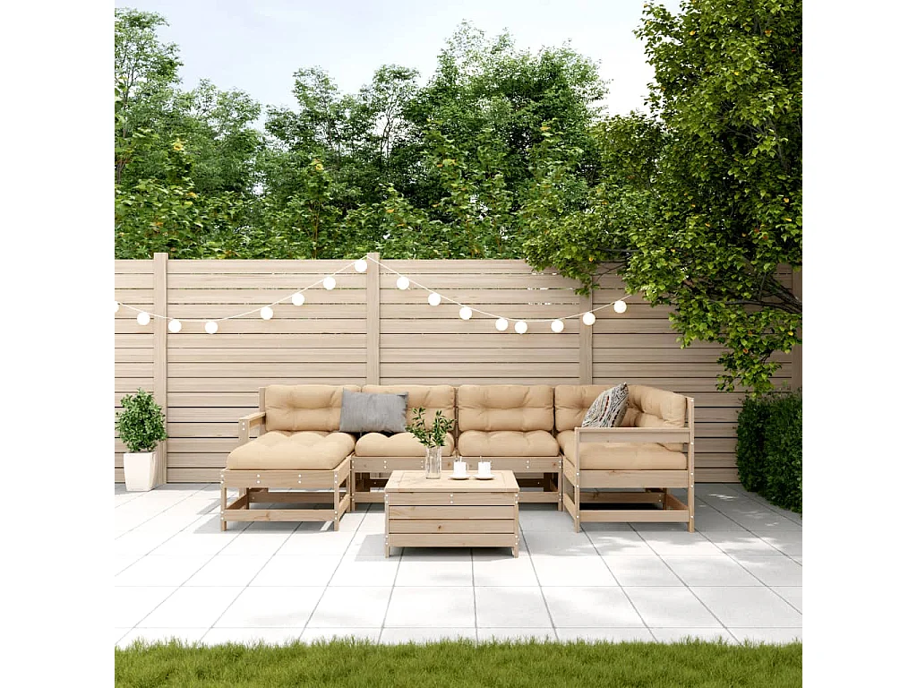 7-tlg. Garten-Lounge-Set mit Kissen Massivholz Kiefer