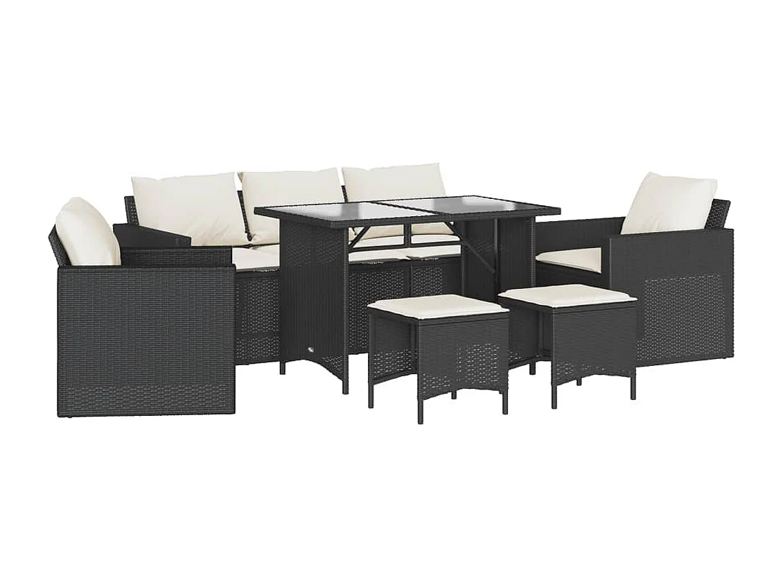 6-tlg. Garten-Sofagarnitur mit Kissen Schwarz Poly Rattan