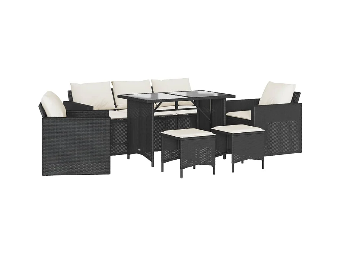 Salon de jardin 6 pcs avec coussins noir résine tressée