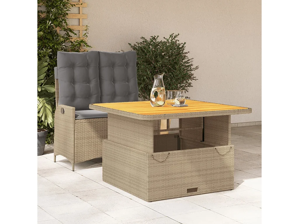 Ensemble à manger de jardin et coussins 2 pcs beige poly rotin