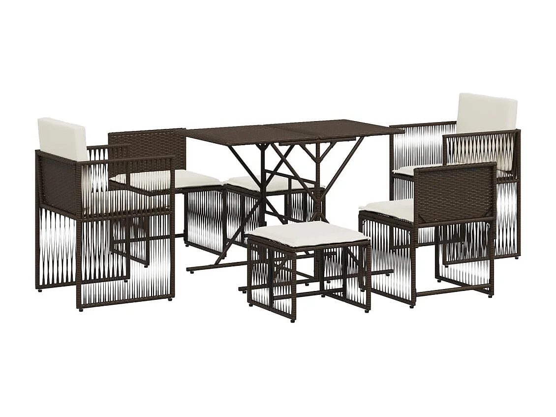7-tlg. Garten-Essgruppe mit Kissen Braun Poly Rattan