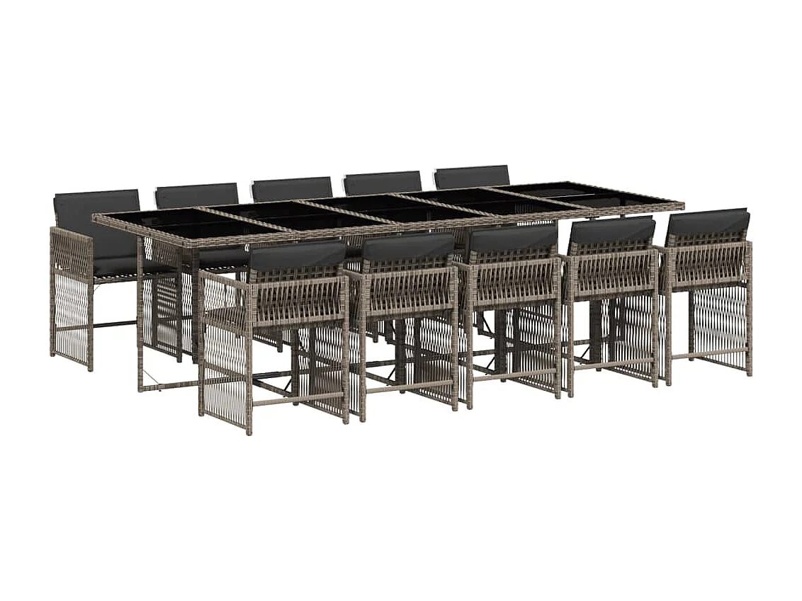 11-tlg. Garten-Essgruppe mit Kissen Grau Poly Rattan