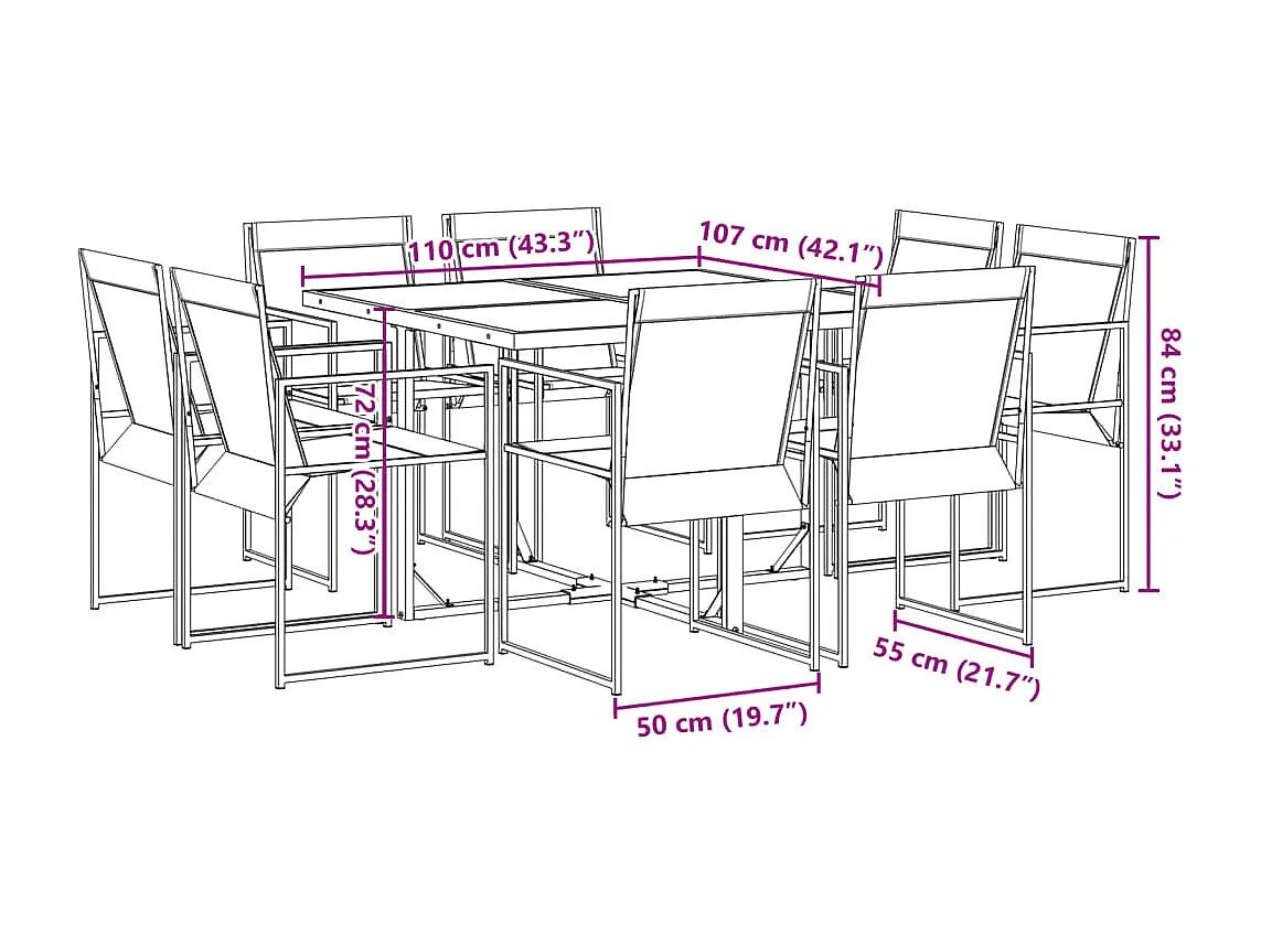 Ensemble à manger de jardin 9 pcs noir textilène