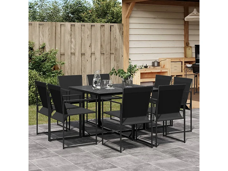 Set da Pranzo da Giardino 9 pz Nero in Textilene
