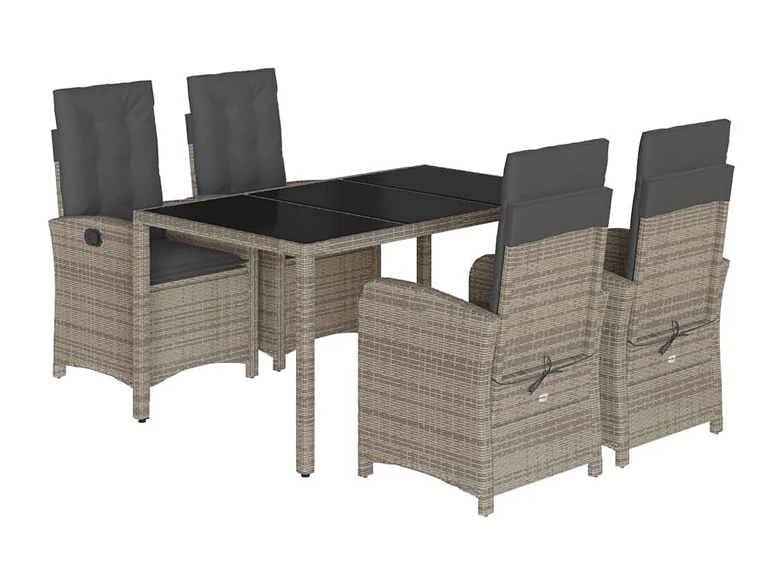 Set comedor de jardín 5 piezas con cojines ratán sintético gris