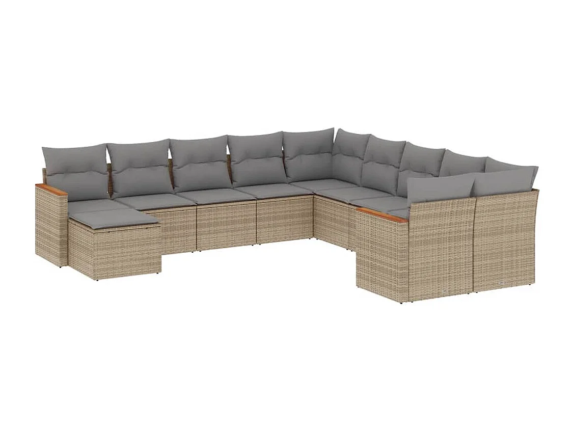 Set Divani da Giardino 11 pz con Cuscini Beige in Polyrattan