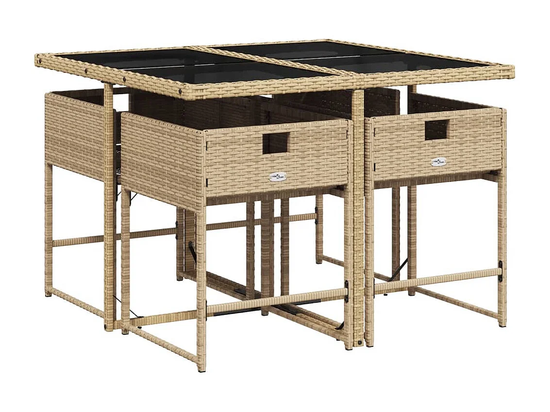 5 pcs conjunto de jantar p/ jardim com almofadões vime PE bege