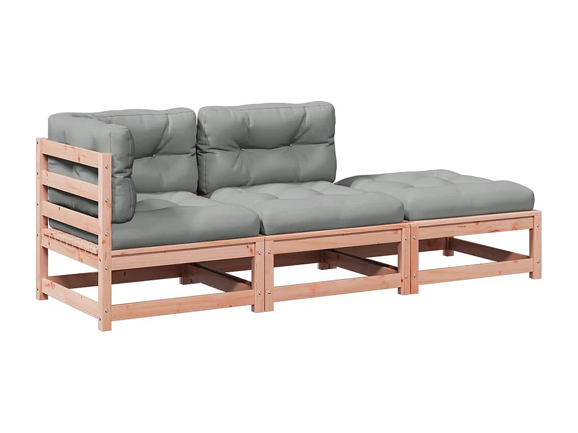 Salon de jardin 3 pcs et coussins bois massif sapin de douglas