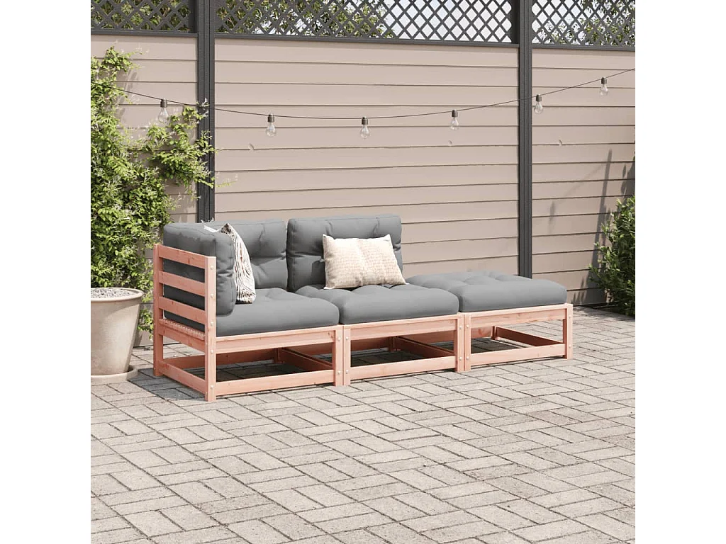 Salon de jardin 3 pcs et coussins bois massif sapin de douglas