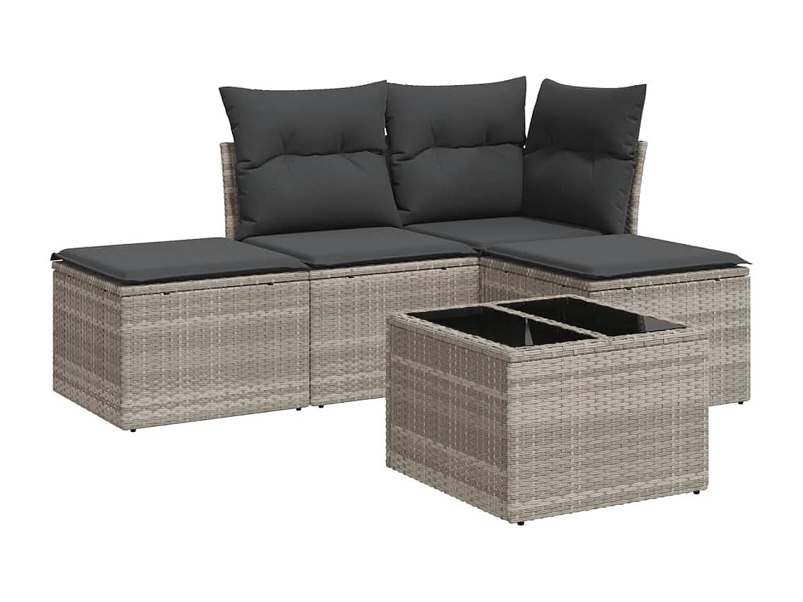 Salon de jardin 5 pcs avec coussins gris clair résine tressée