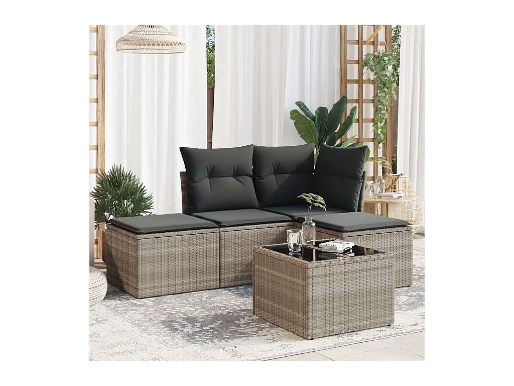 5-delige Loungeset met kussens poly rattan lichtgrijs