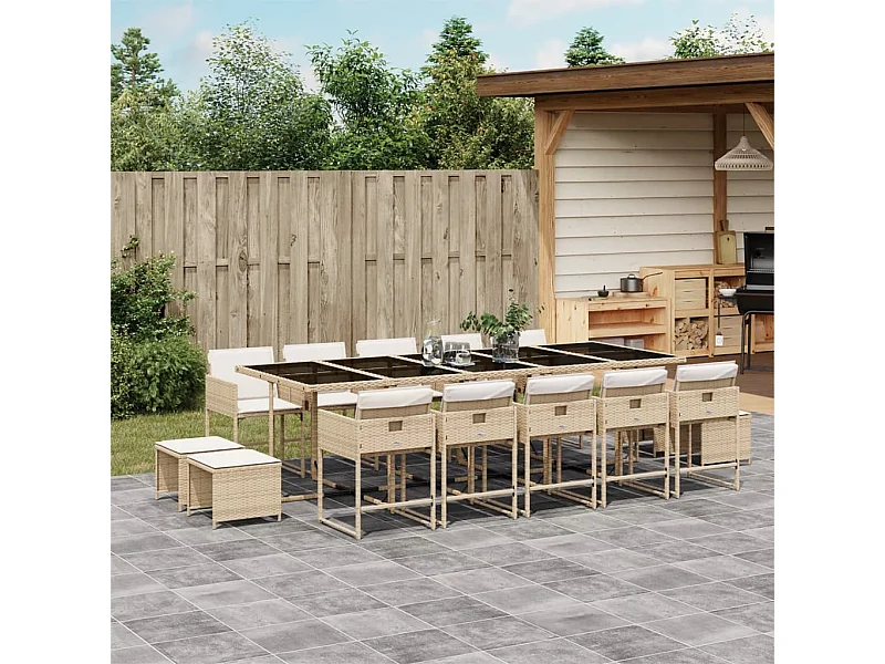 Ensemble à manger de jardin et coussins 15 pcs beige