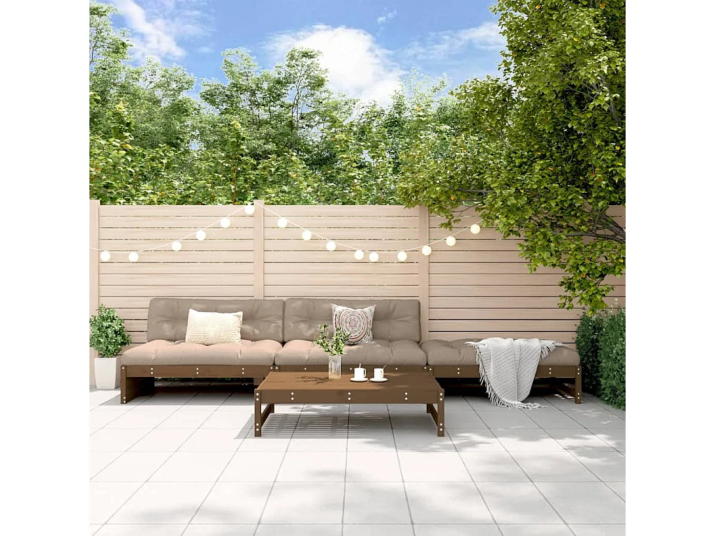 Salon de jardin 4 pcs marron miel bois de pin massif