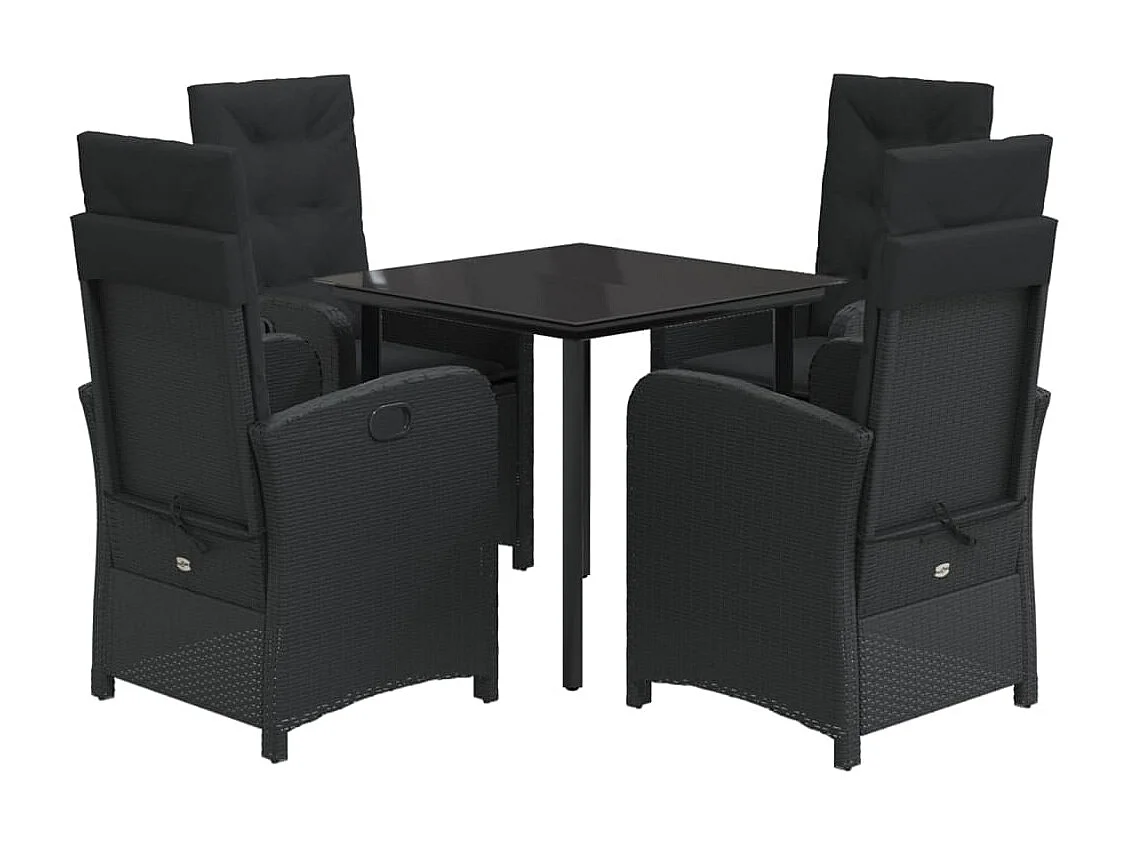 Set da Pranzo da Giardino 5 pz Nero con Cuscini in Polyrattan