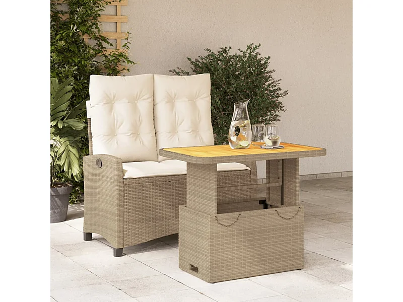 Set da Pranzo da Giardino 2 pz con Cuscini Beige in Polyrattan