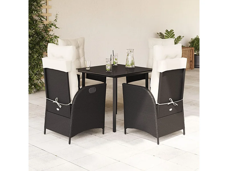 5-tlg. Garten-Essgruppe mit Kissen Schwarz Poly Rattan