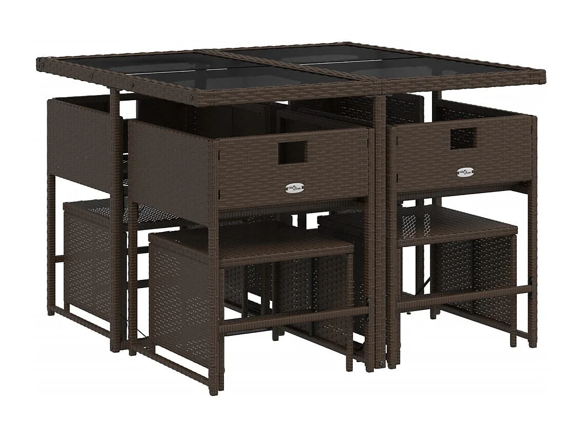 Set da Pranzo da Giardino 9pz con Cuscini Marrone in Polyrattan