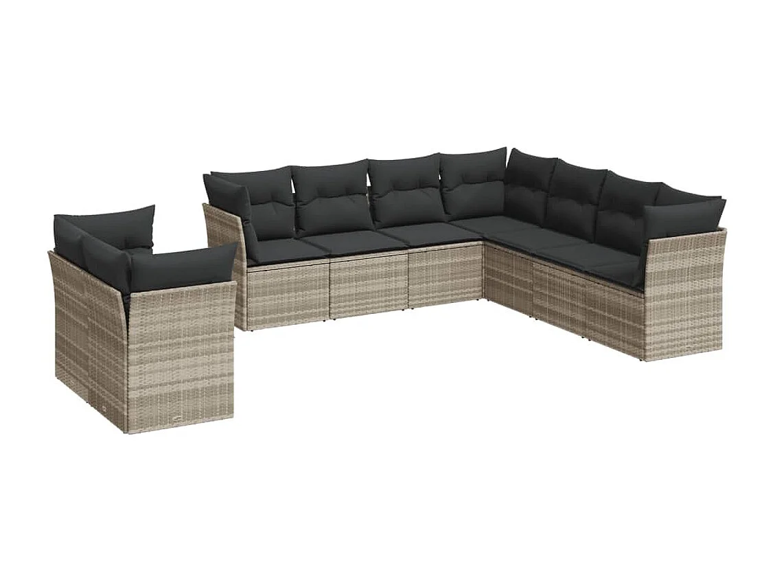 9-delige Loungeset met kussens poly rattan lichtgrijs