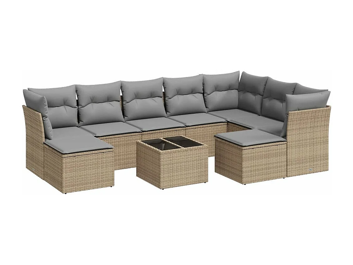 10-delige Loungeset met kussens poly rattan beige