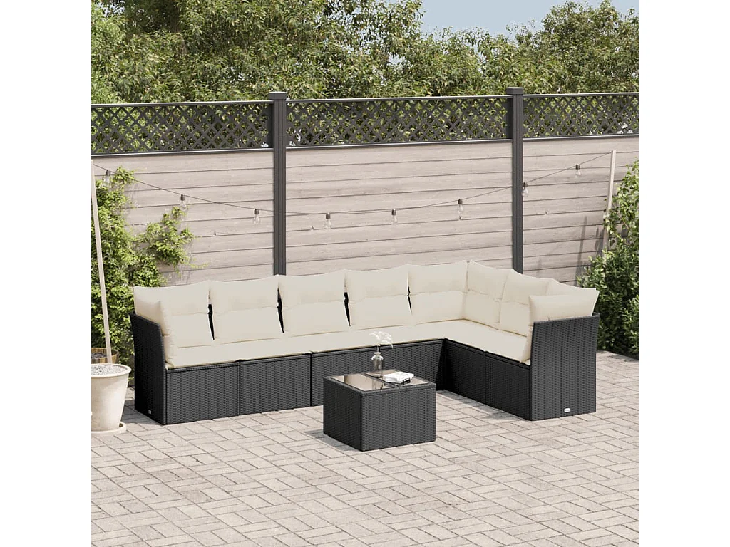 8-tlg. Garten-Sofagarnitur mit Kissen Schwarz Poly Rattan