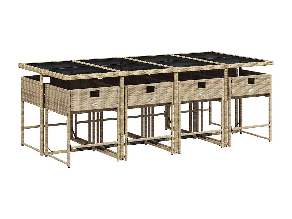 9-delige Tuinset met kussens poly rattan gemengd beige