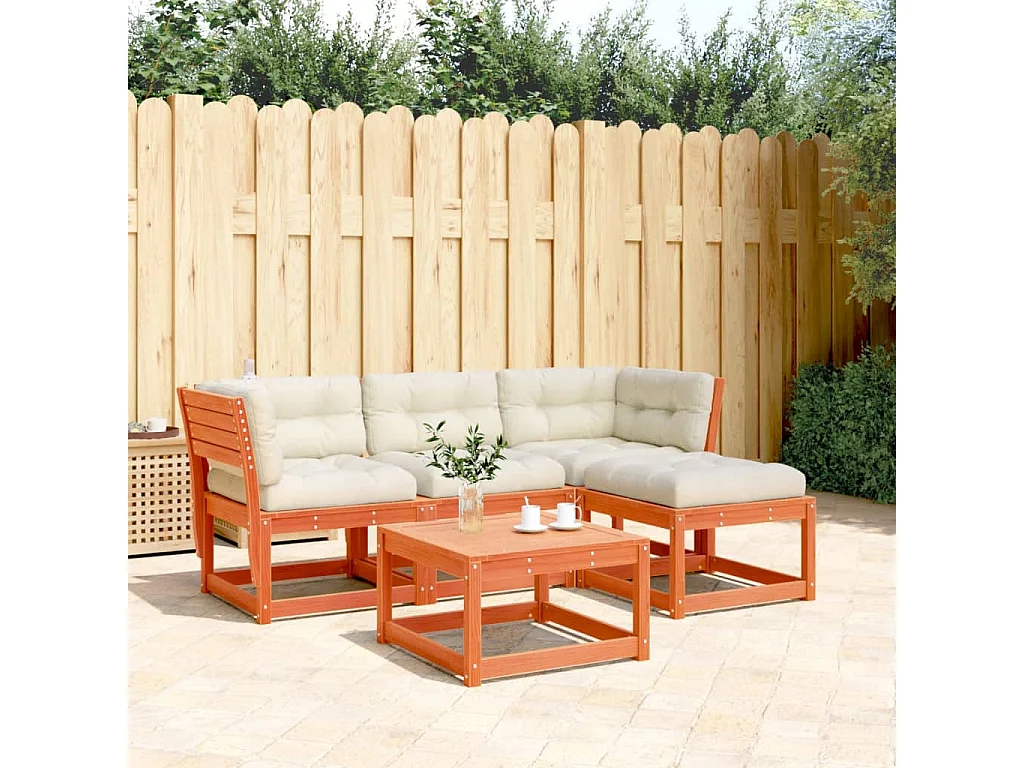 Salon de jardin 4 pcs avec coussins cire marron bois pin massif