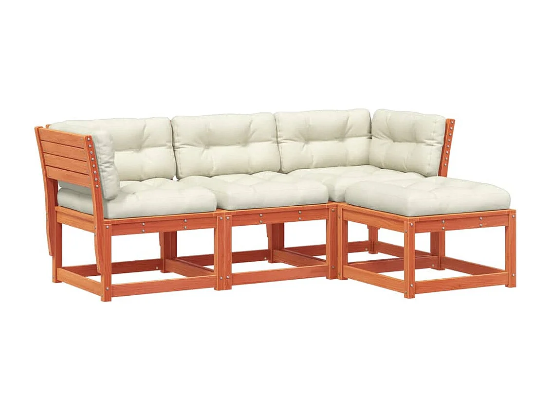 Salon de jardin 4 pcs avec coussins cire marron bois pin massif