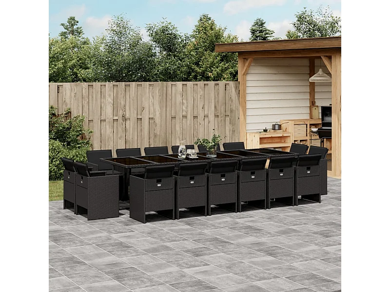 Ensemble à manger de jardin 17 pcs coussins noir résine tressée
