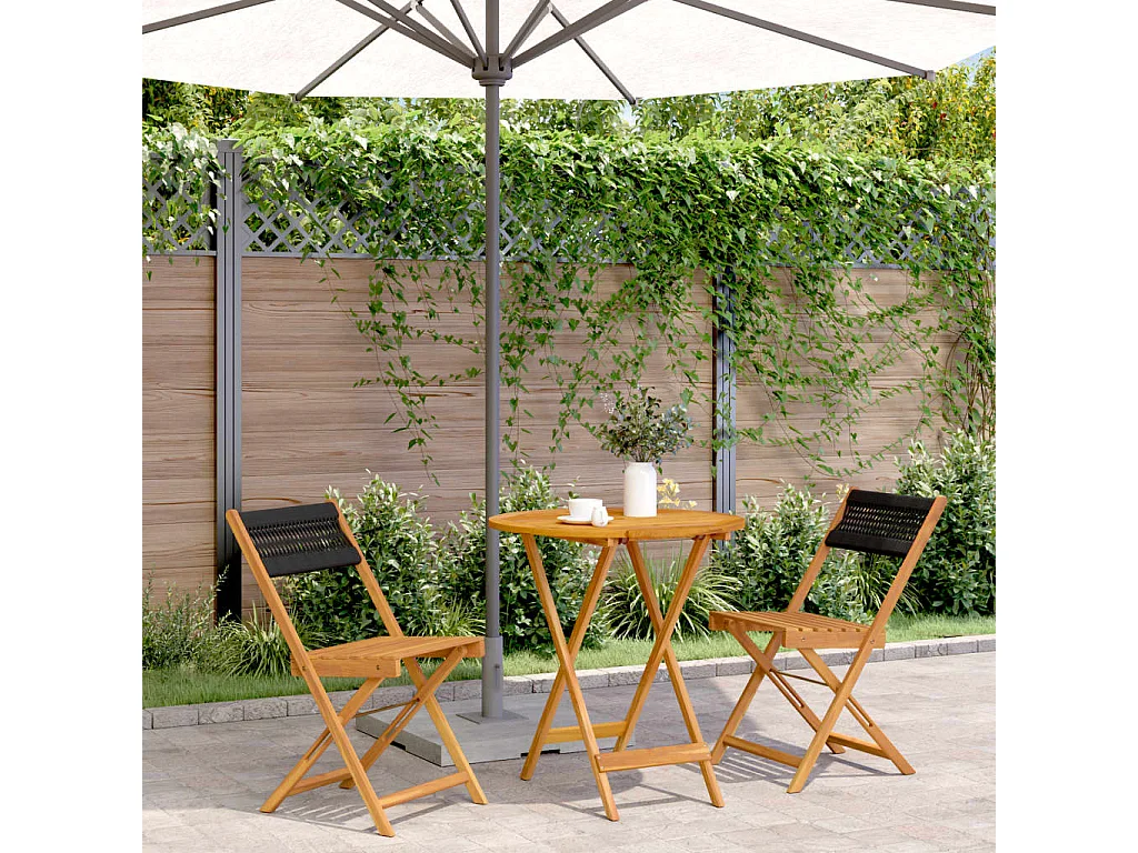 Ensemble de bistro 3 pcs noir polypropylène et bois massif