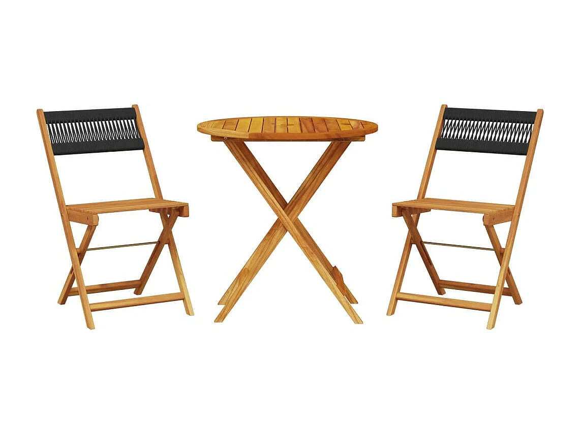 Ensemble de bistro 3 pcs noir polypropylène et bois massif