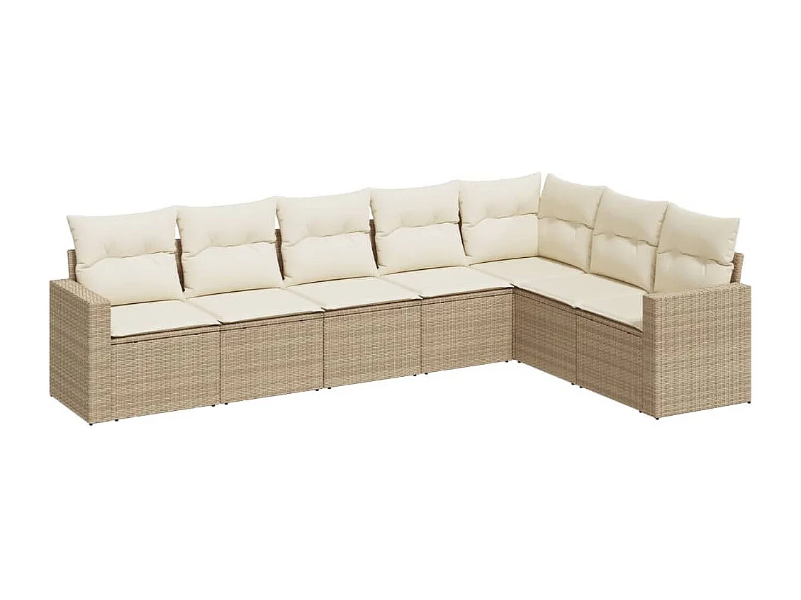 Salon de jardin avec coussins 7 pcs beige résine tressée