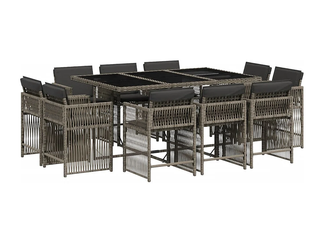 Ensemble à manger de jardin 11pcs avec coussins gris poly rotin