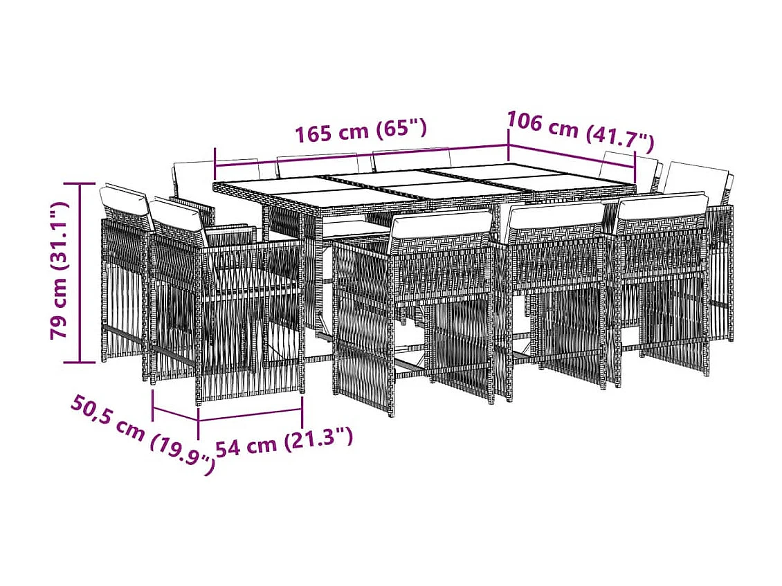 Ensemble à manger de jardin 11pcs avec coussins gris poly rotin