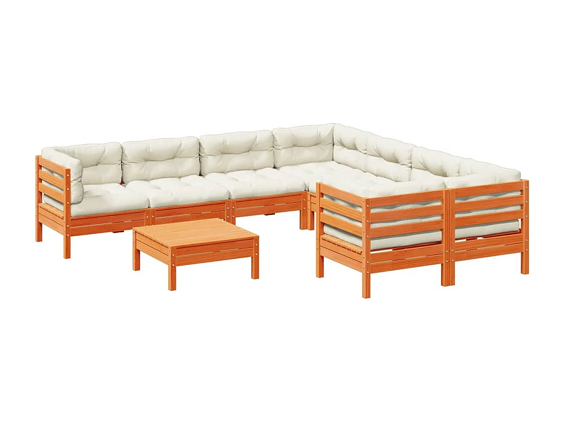 Set Divani Giardino 9 pz con Cuscini Marrone Cera Massello Pino