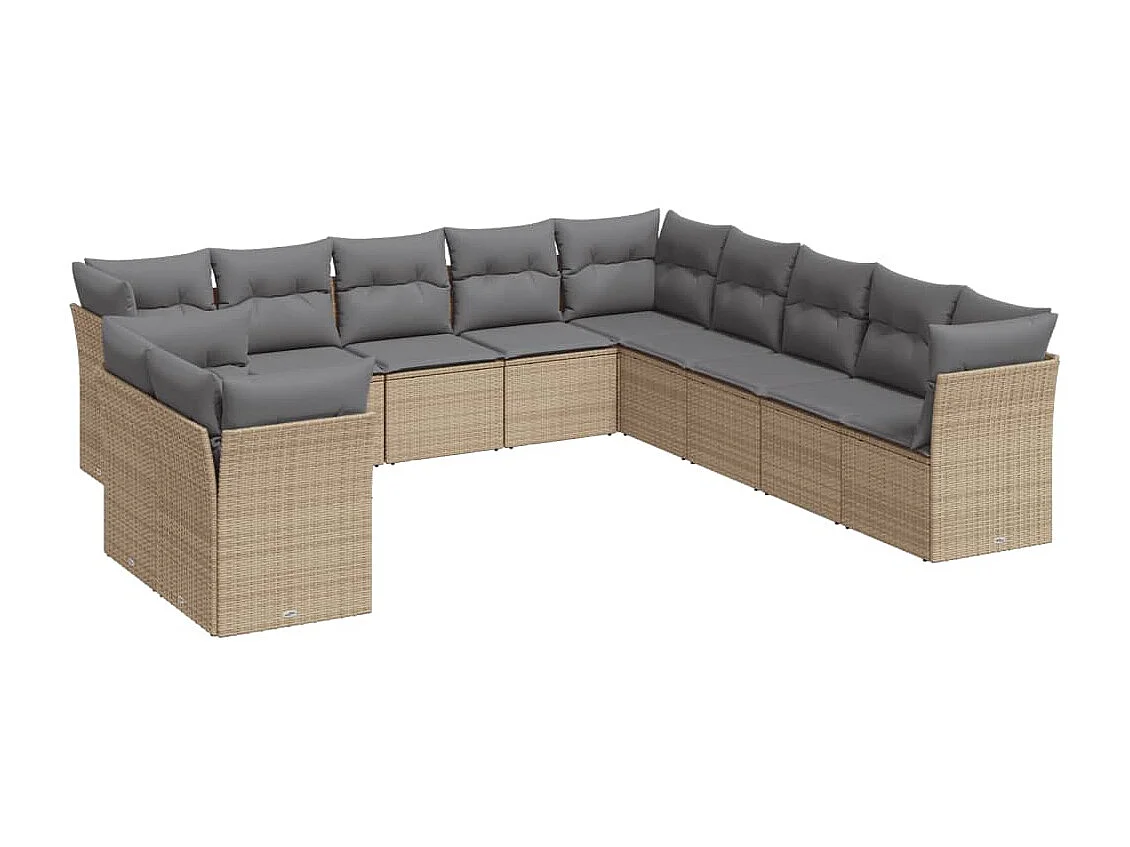 Salon de jardin 11 pcs avec coussins beige résine tressée