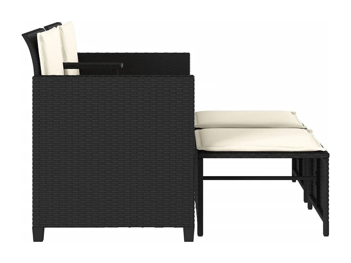 Canapé de jardin 2 places avec table et tabourets noir rotin