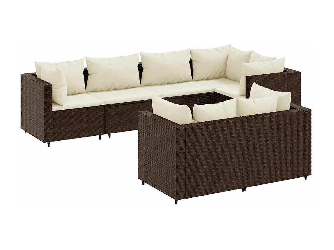 Salon de jardin avec coussins 7 pcs marron résine tressée